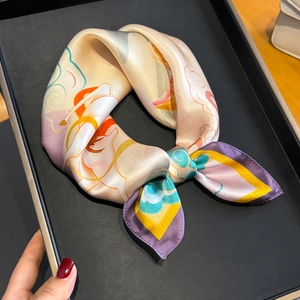 Elegant Dunhuang Mural Print Pure Mulberry Satin Square Scarf Vintage Chinese Style Neck Head Scarf Accessory For Women