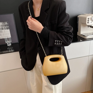 Fashion acrylic evening box bag with oval hollow handle and gold chain for women