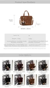 Detailed size chart and specifications for the vintage PU leather crossbody bucket bag