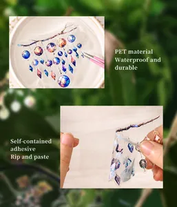Waterproof PET decorative stickers with rainbow crystal pendants and dreamlike branch designs