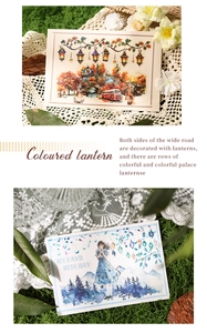 Detail of artistic PET stickers featuring forest lanterns and snow mountain girl themes