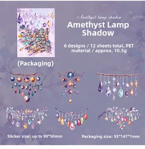 Detailed set of purple gemstone PET stickers for DIY scrapbooking and planners