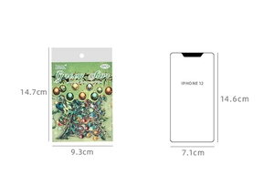 Detailed size guide of Green Star decorative stickers compared with an iPhone 12 outline
