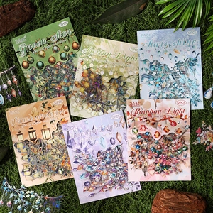 Vintage PET Holographic Stickers Dreamy Lantern Star Crystal Pattern Waterproof Laser Scrapbook Stickers For DIY Crafts Diary Decoration