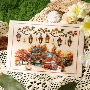 Aesthetic PET stickers with laser scenery and vintage autumn illustration themes