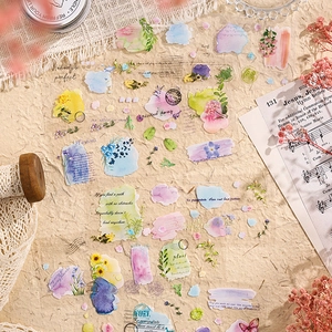 Adesivi PET PVC Botanico Floreale Confezione Retro Scrapbooking Decalcomanie per Diario Fai-da-te Arti Artigianato Decorativo Fiori Piante