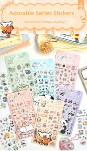 Set of 6 cute PET cartoon animal stickers with pre-cut shapes and adhesive backing