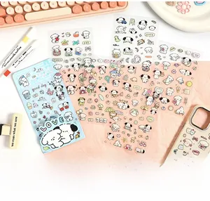 Detailed view of 6-sheet cute cartoon puppy sticker set with various poses and PVC texture