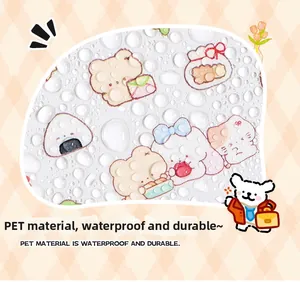 Waterproof PET stickers with cute cartoon bears and rabbits showing water droplet detail