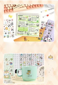 Detail of cute animal stickers featuring pandas and shiba inu for scrapbooking decor