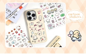 Cute cartoon puppy phone case for iPhone with strawberry and dessert illustrations