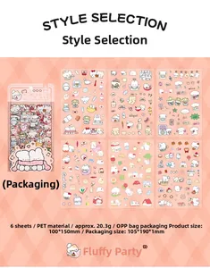 Set of 6 cute cartoon PET stickers with white bears and rabbits for planners and DIY crafts