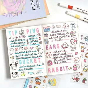 Cute cartoon character stickers and grid notebook set for DIY scrapbooking and planners