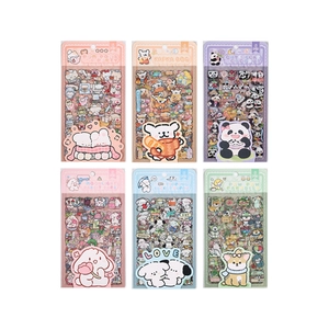 Cute Korean style cartoon animal stickers set featuring bears and rabbits in 6 themes
