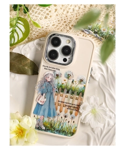 Chic phone case featuring a floral girl illustration on an elegant vintage relief plate