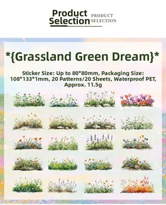 Detailed view of waterproof PET floral stickers featuring 20 watercolor botanical designs