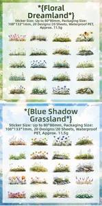 Detailed close-up showing waterproof PET sticker sheets with various floral patterns