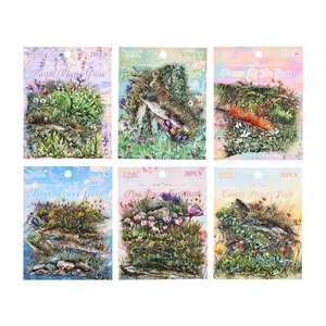6 packs of watercolor floral PET stickers for scrapbooking featuring garden plants and flowers