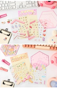 Λεπτομερή 3D DIY αυτοκόλλητα scrapbooking με εστιατόριο γουρουνιών και υπνοδωμάτιο αρκούδων