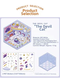 Λεπτομέρεια του σετ αυτοκόλλητων 3D DIY The Devil Cat με φύλλα PET και ταμπλό σκηνής
