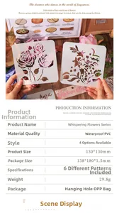 Detailed view of 6-pack Whispering Flowers PVC stencils for DIY painting and crafts