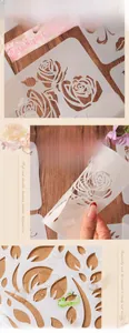 Detail of 6pcs reusable rose painting stencils showing flexible PET material and round edges