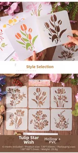 Detail of 6 floral hollow painting stencils measuring 130x130mm for artistic DIY projects