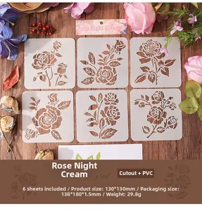 Detail of 6-piece rose flower PVC painting stencils for DIY crafts and scrapbooking