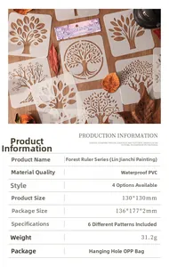 Lot de 6 pochoirs d'arbres nature en PET imperméable, taille 130x130mm pour art DIY