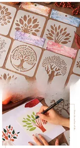 Lot de 6 pochoirs PET thème forêt pour peinture créative de motifs d'arbres DIY