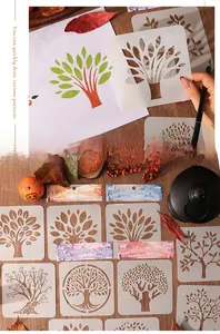Gros plan détaillé de pochoirs d'arbres en plastique PET pour le dessin et la peinture