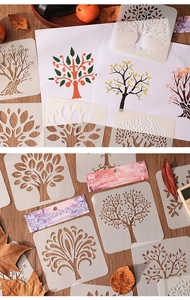 Détail de 6 pochoirs PET motifs d'ombres d'arbres pour projets créatifs de peinture DIY