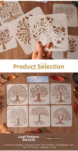 Lot de 6 pochoirs arbres en PVC translucide, 130x130mm, pour peinture et scrapbooking
