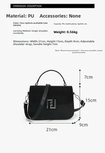 Detailed size chart and dimensions of the black matte leather saddle handbag for women