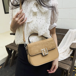 Brown frosted patchwork saddle bag for women with silver buckle and cross-body strap