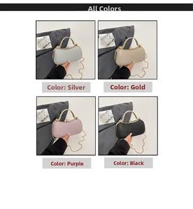 Detailansicht gewebter Abendtaschen in Silber, Gold, Lila und Schwarz mit Perlenverschluss