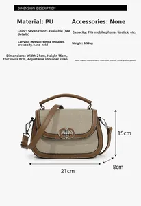 Detail view of the brown canvas saddle bag showing dimensions 21cm x 15cm x 8cm and weight