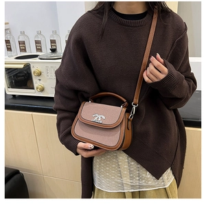 Détails du sac selle avec coutures en cuir et boucle métallique ornée du logo