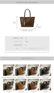 Tableau détaillé montrant les dimensions, le poids et les couleurs du sac cabas en PU
