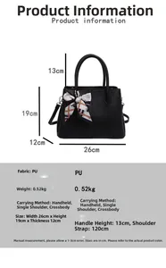 Detailed size specifications for the large capacity tote bag with silk scarf decoration