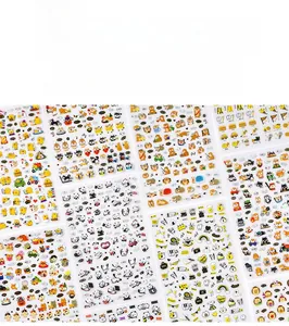 Macro shot of waterproof PET stickers featuring cute cartoon animals and daily life icons