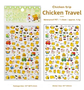 Waterproof PET stickers featuring cute cartoon chicken travel illustrations for planners