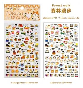 Waterproof PET cat sticker sheet 90x140mm size detail with cute cartoon scenery
