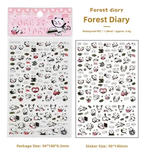 Detailed view of forest diary panda PET stickers set for stationery and scrapbooking