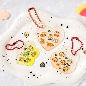 Cute acrylic cartoon animal keychain set with Shiba Inu and colorful bead chains