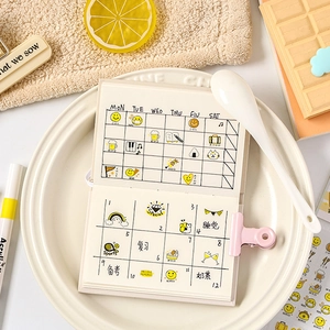 Cute cartoon PET sticker planner set with cream tones for scrapbooking and daily journaling