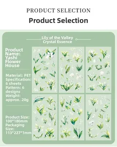 Detailed PET sticker product specification featuring lily of the valley floral patterns