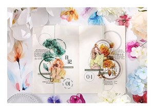 Pegatinas detalladas de PET con flores de acuarela e ilustraciones vintage para diario