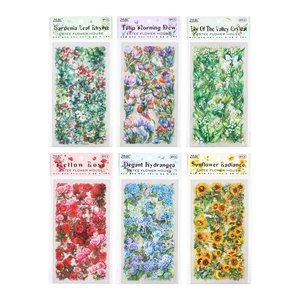 6 sets of vintage floral PET stickers including roses and tulips for DIY journals