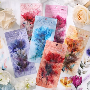Pegatinas de PET Florales de Acuarela Impermeables Vintage Transparentes Flores Calcomanías Decorativas para Scrapbooking Journaling DIY